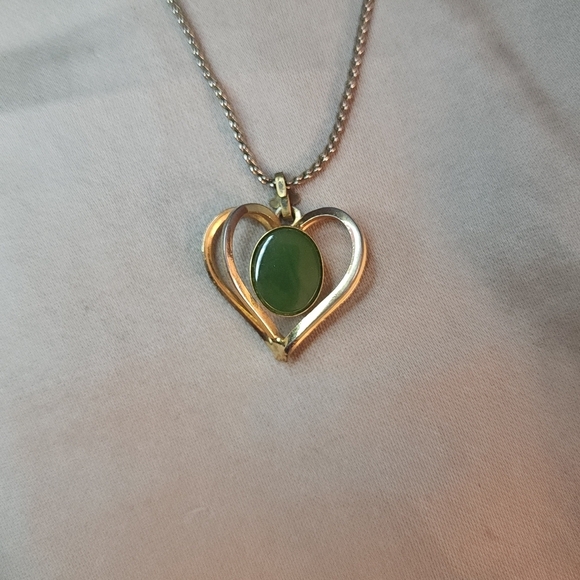 Jewelry - Heart Pendant Necklace with Jade Green Stone
